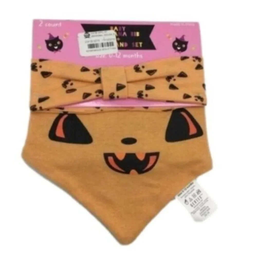 Halloween Pumpkin Baby Bib and Bandanna Set 0-12 Months NEW
